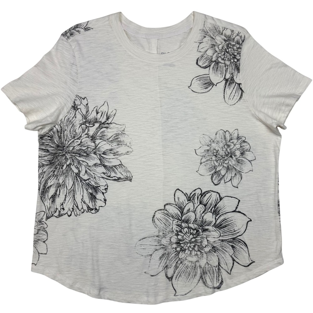 Pilcro The Bennie T-Shirt Floral Print Slub Knit Women XL Ivory Cream Black Boho